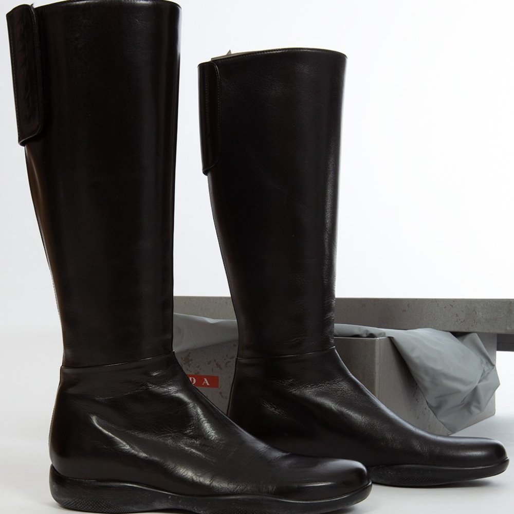 Prada Sport Leather Knee High Boots Sz 37 US 7